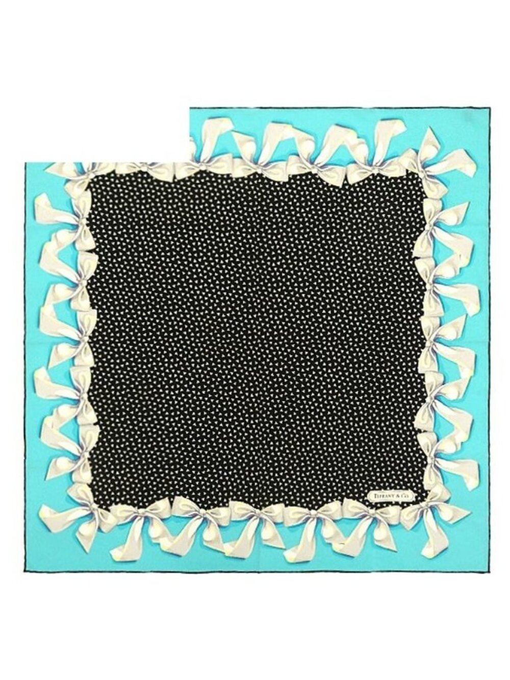 Tiffany & Co Scarf Ribbon Large Silk Black Blue T Logo Dancing T Light Ground